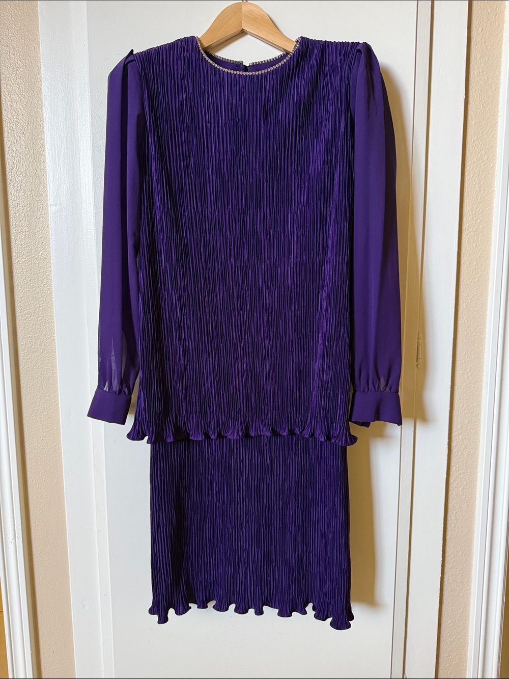 Patra Deep Purple Pleated Long-Sleeve Dress